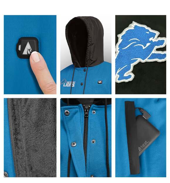 ActionHeat Detroit Lions 5V Battery Heated Varsity Jacket – , - Picture 7 of 7